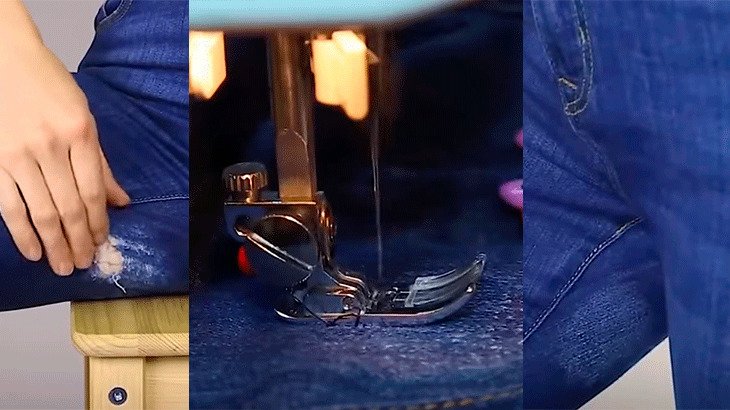 Пошаговое заштопывание потертости на джинсах в области паха